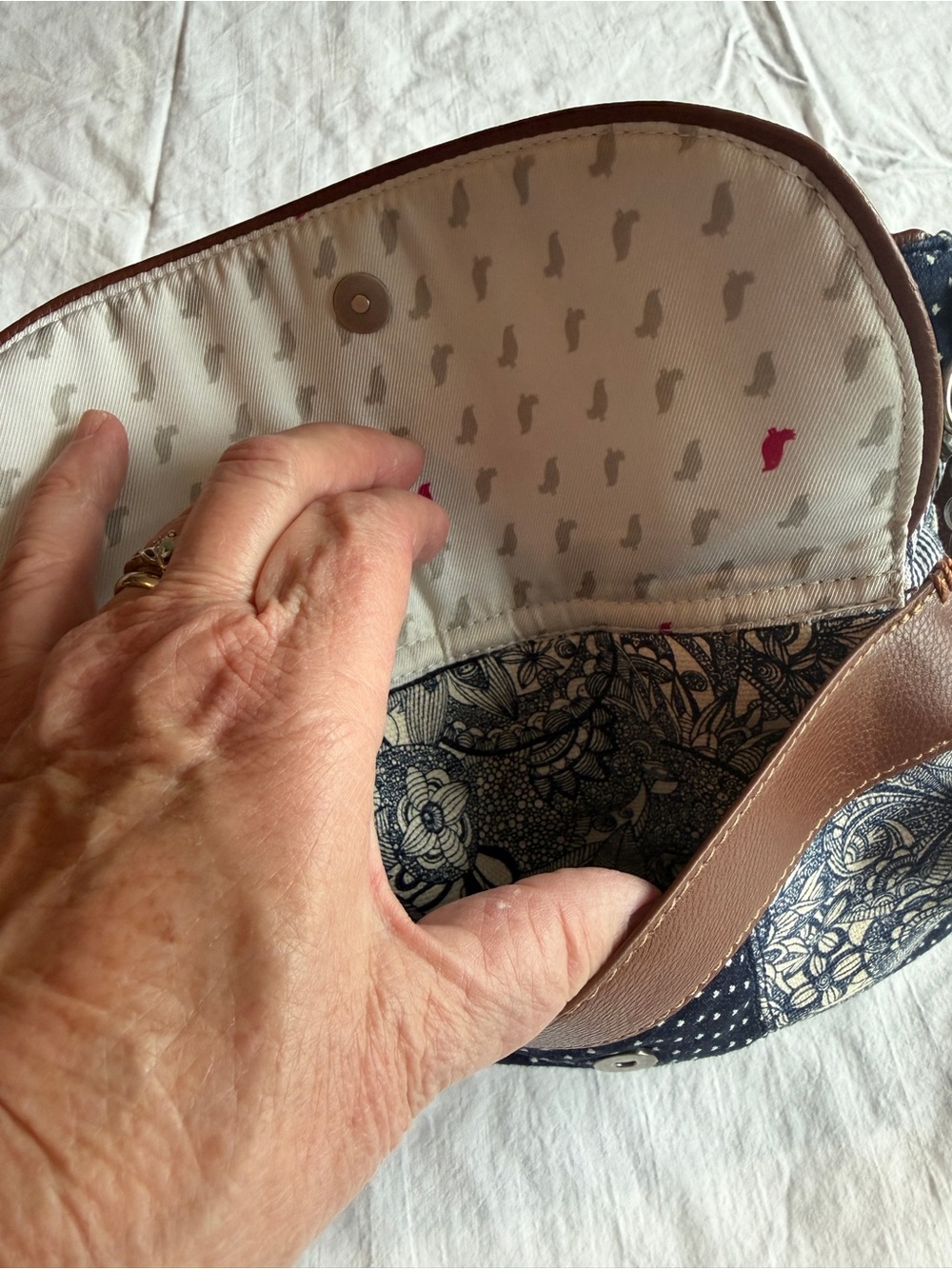 Sakroots Navy and Brown Floral Patchwork Crossbody - Picture 7 of 10